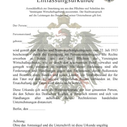 Entlassungsurkunde aus dem Vereinigten Wirtschaftsgebiet