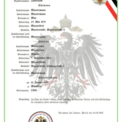 Eheurkunde bzw. Heiratsurkunde